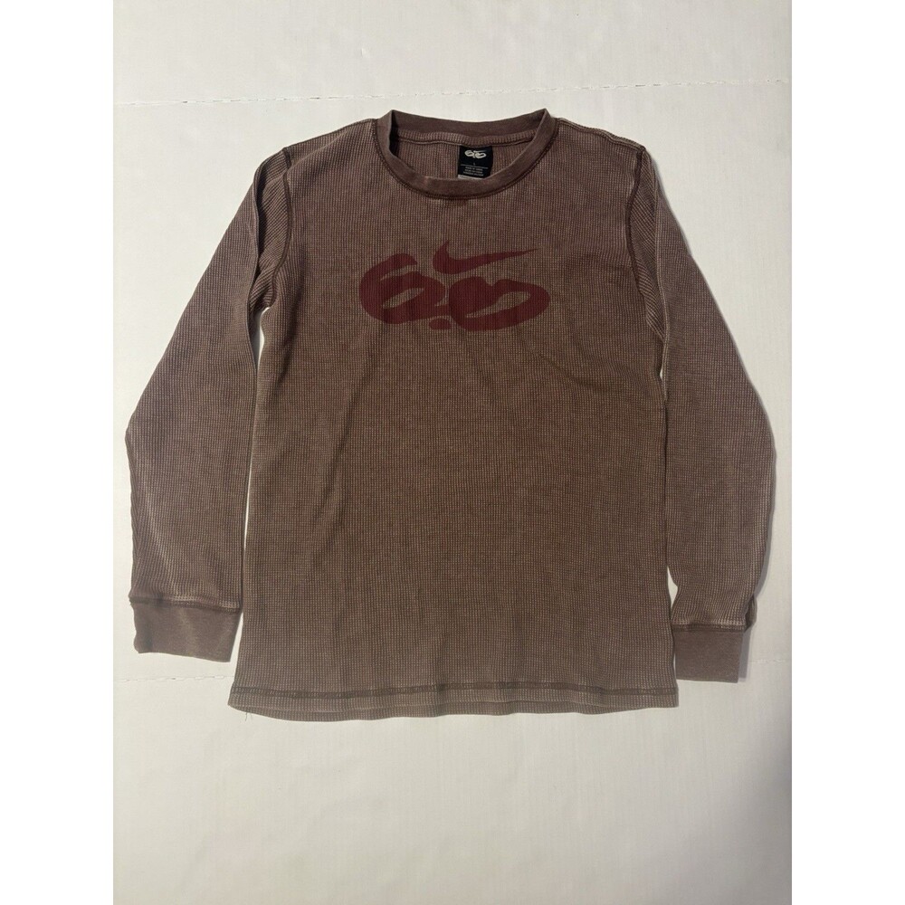Y2K Vintage Nike Men’s L Brown Thermal Long Sleeve Crew Neck Solid Logo Tee SB